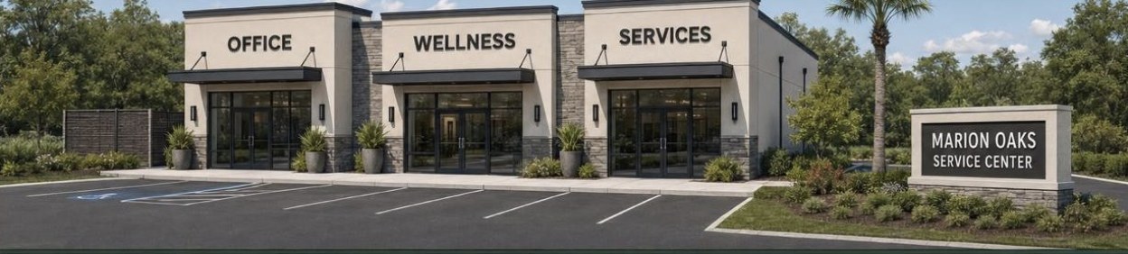 Pre-project for an income-producing commercial building in Marion Oaks. Images: conceptual studies, subject to approvals and permitting; they do not represent a contracted project.